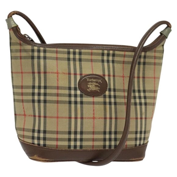 Burberrys Nova Check Shoulder Bag Canvas Brown Gold Auth BA1089 - Picture 1 of 16
